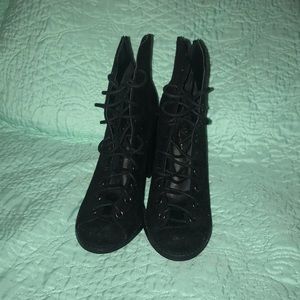Black lace up booties, open toe